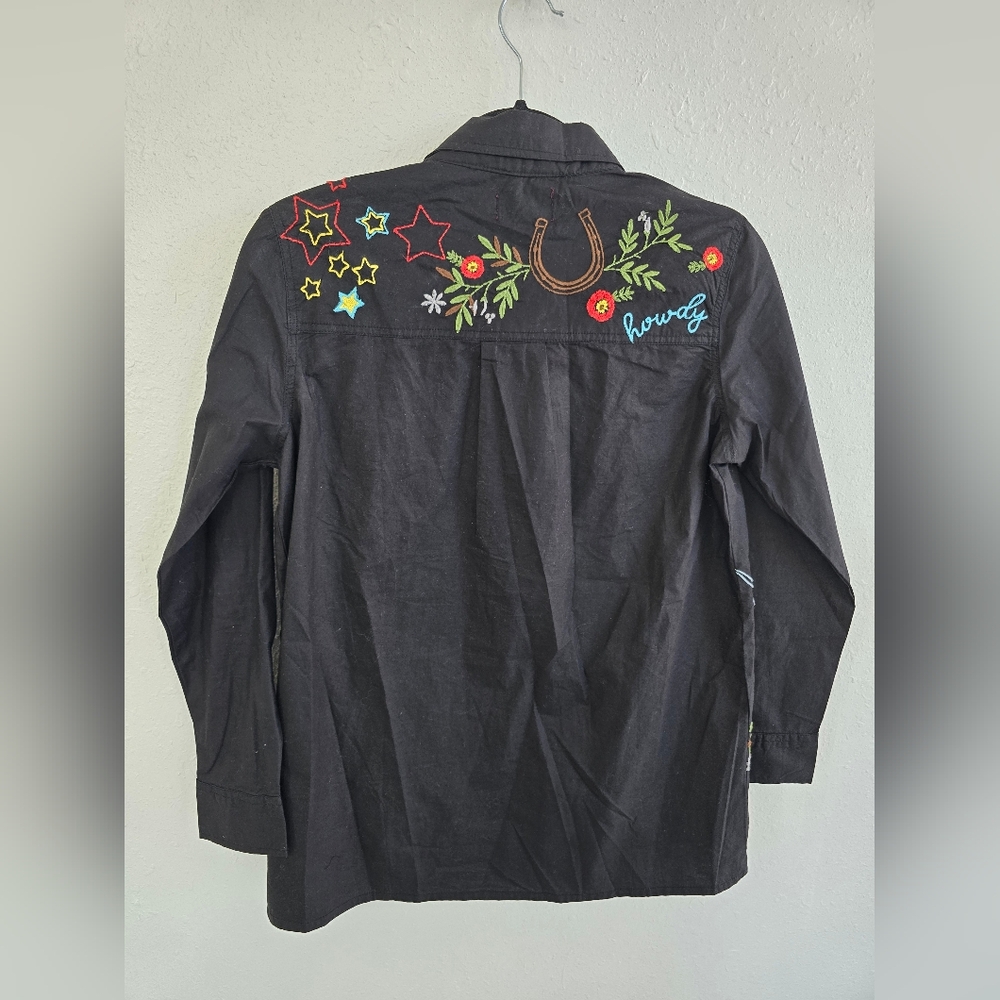 Avani Texas Western Rodeo Embroidered Black Button-Dow Top Size Small - Picture 10 of 11